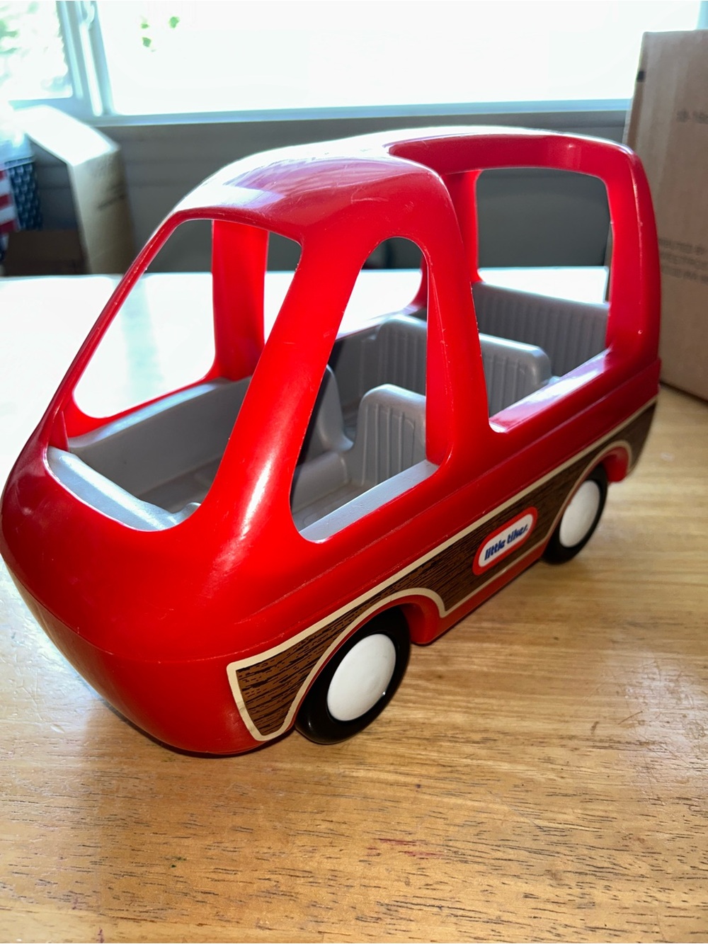 Vintage Little Tykes dollhouse red family van vehicle 1980s wood panel stickers